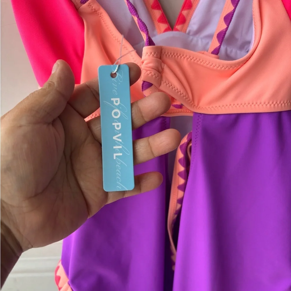 Women's Pink & Purple V-Neck One-Piece Swimsuit